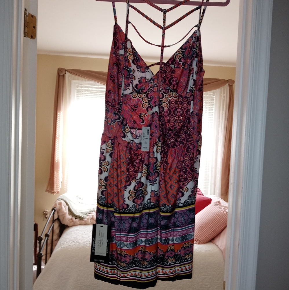 Loralette NEW Geo-Print Caged Back Plus Size Dress
